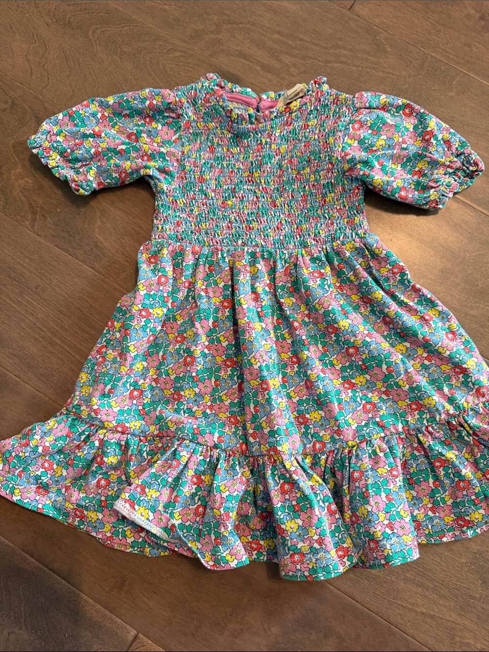 Mini Boden Floral Smocked Dress - Pink & Teal